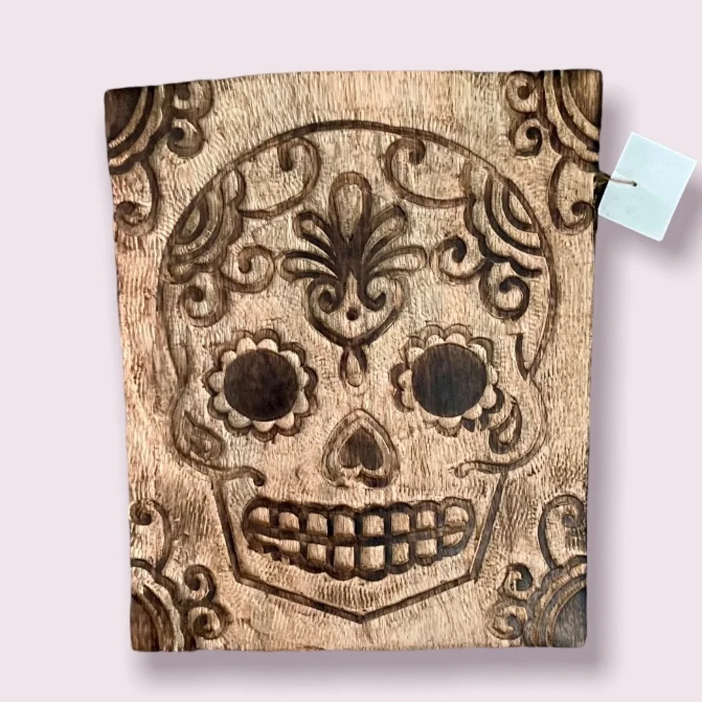 Sugar Skull Carved Wood Wall Art